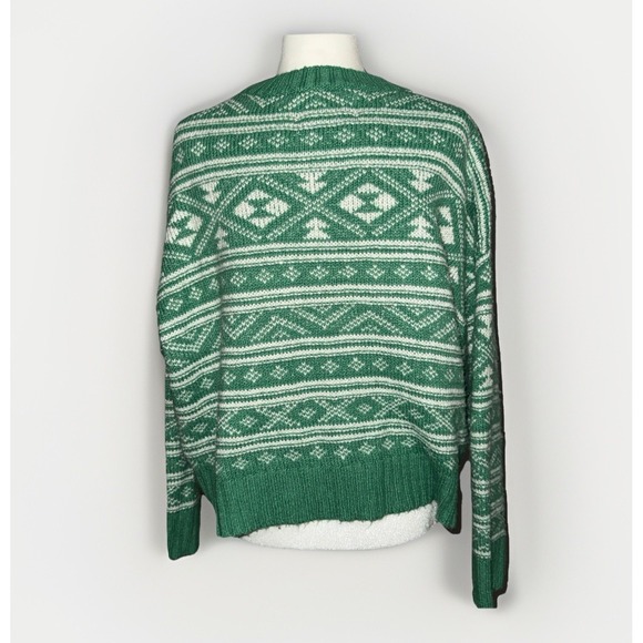 American Eagle Green Fair Isle Sweater Crewneck Snowdrift Warm Cozy Large St Pat - Picture 4 of 15